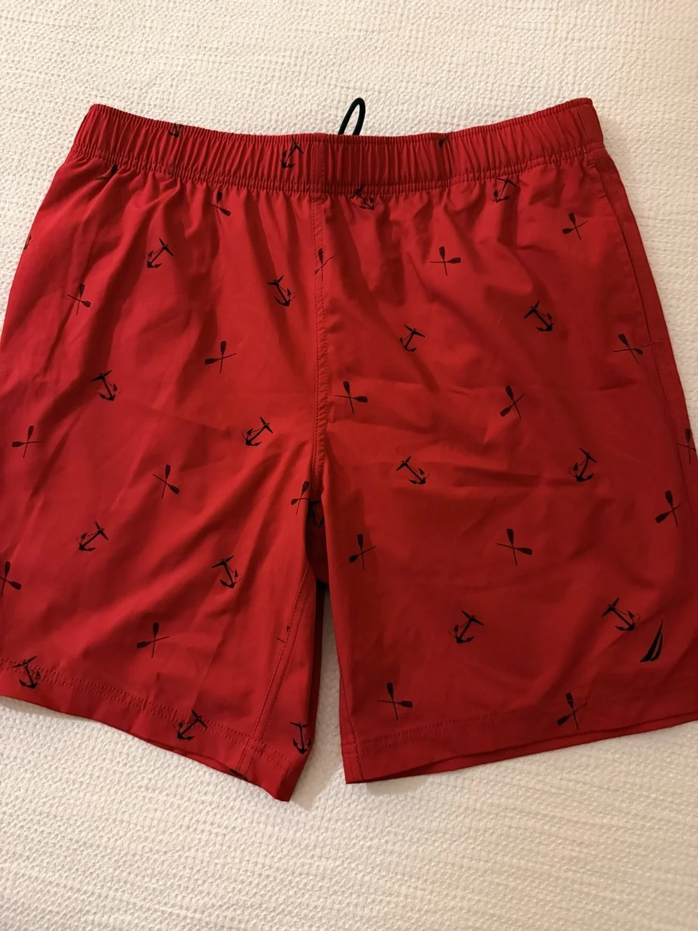 Nautica Red Swim Trunks with Navy Anchor Print